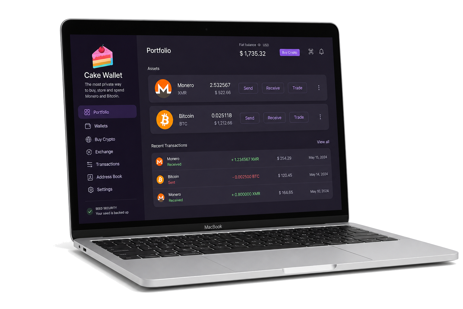 Cake Wallet desktop app on Windows and macOS